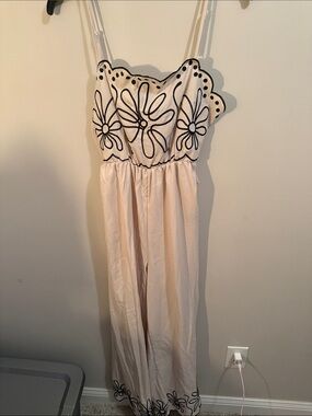 SHEIN Cream Jumpsuit with Black Floral Embroidery